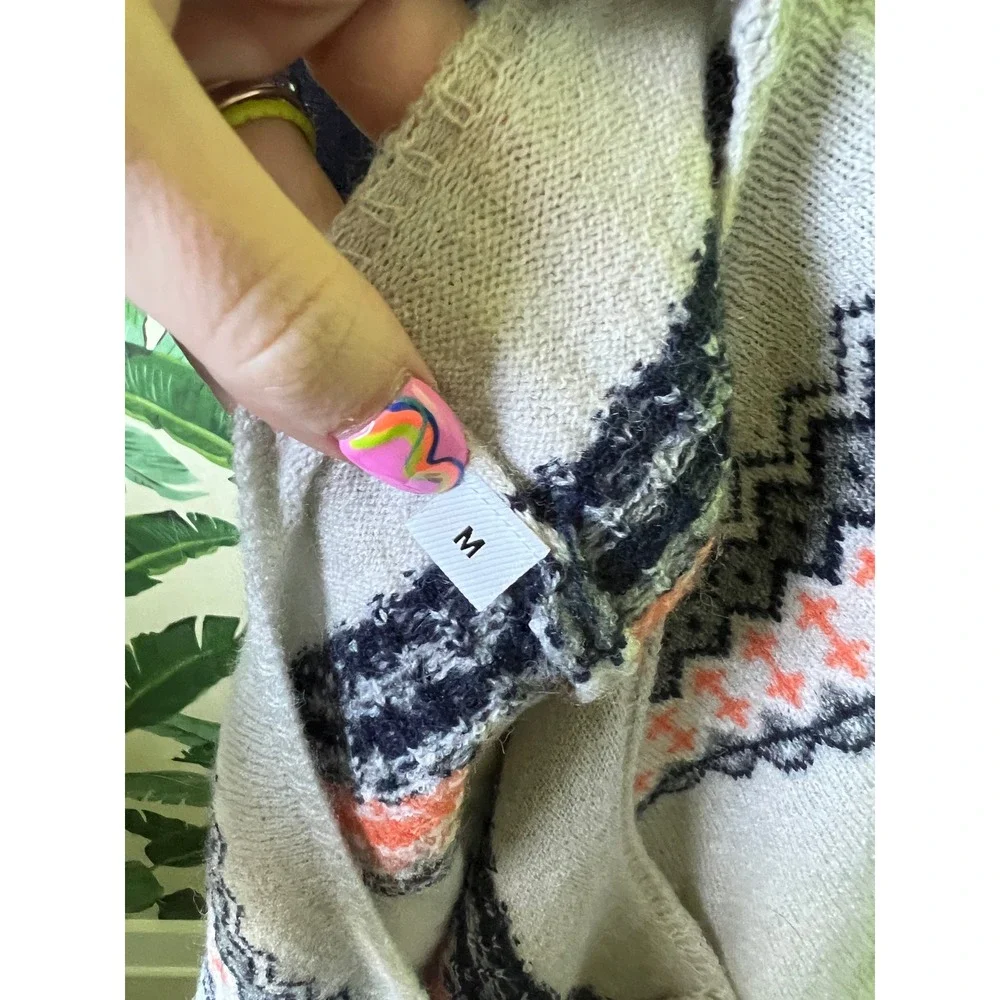 Unbranded Fair Isle Sweater Women Medium Gray Orange Navy Blue‎